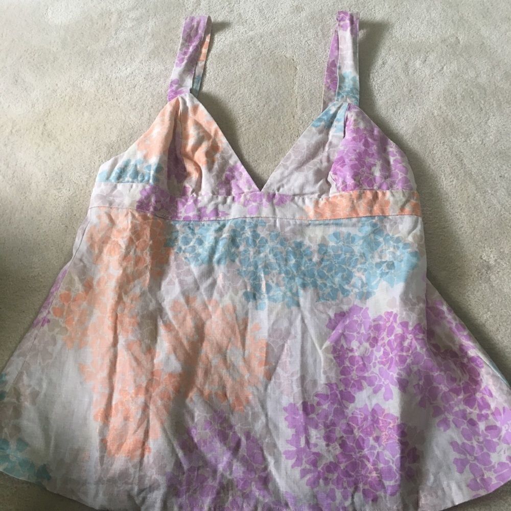 French Connection Linen Floral Open Back Tank